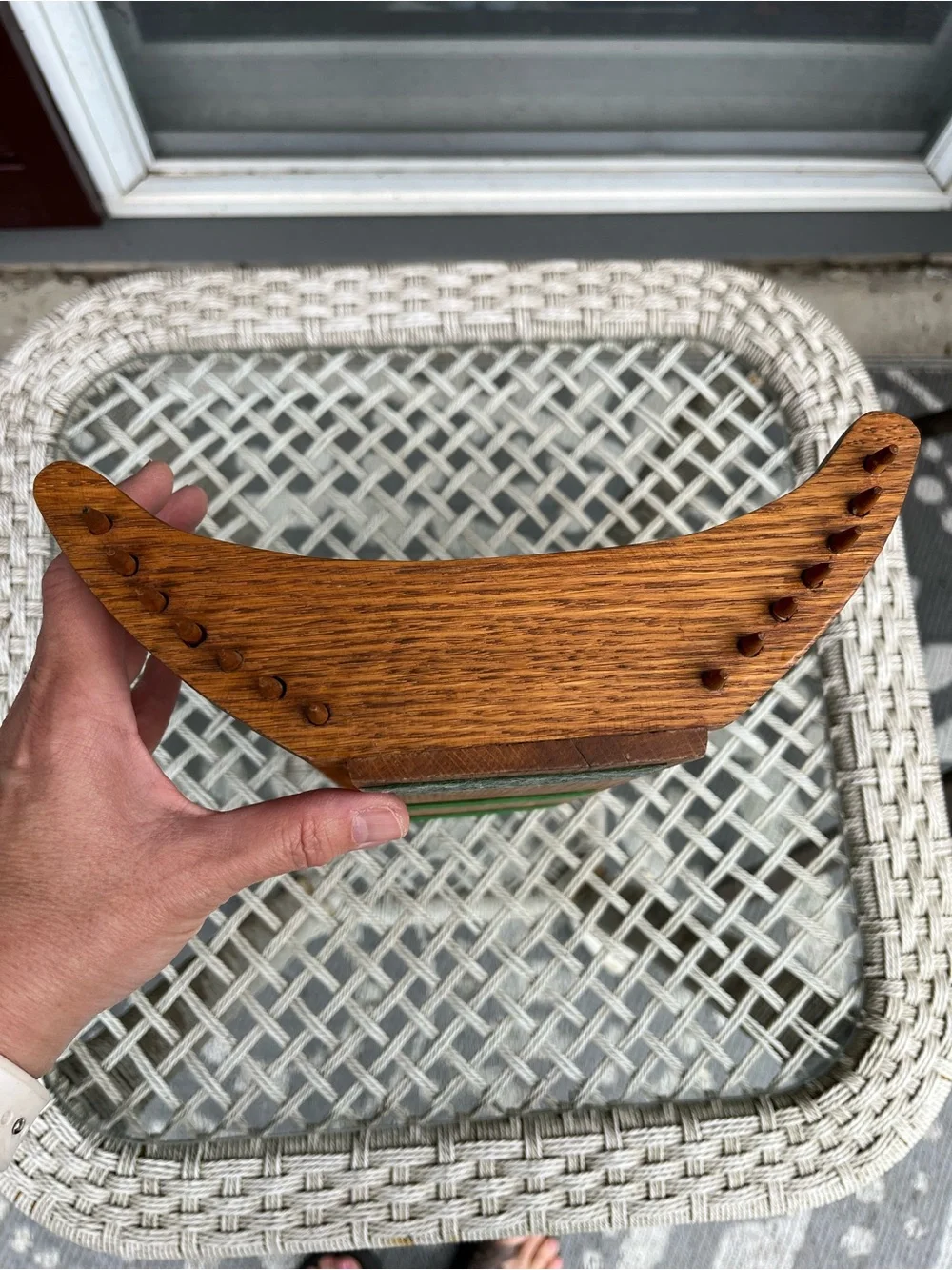 Vtg MCM Japanese Style Wooden Slat Fruit Basket Bowl Curved Design
